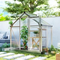 Outsunny 6' x 4' x 6.6' Polycarbonate Greenhouse, Walk-In Green House Kit Garden, Plants Grow, Galvanized Sheet Aluminum Frame with Rain Gutter, Vent and Sliding Door, Silver(m-8)