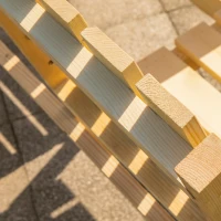 Outsunny Garden Bench for 2 Persons with Middle Table and Umbrella Hole, 2-Seater Outdoor Wooden Bench with Slat Design, Natural(m-9)