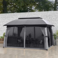 Outsunny 10' x 13' Patio Gazebo, Outdoor Gazebo Canopy Shelter with Netting, Vented Roof for Garden, Dark Gray(m-10)
