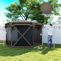 Outsunny 11 x 11ft Pop Up Gazebo Screen Tent with Removable Roof Cover, Roll-up Wind Panels for Camping, Backyard, Brown(m-3)