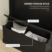 HOMCOM 3-In-1 Entryway Bench with LED Lights and Coat Rack, Hall Tree with Bench and Shoe Storage, 5 Hooks for Hallway Black(m-7)