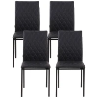 HOMCOM Modern Dining Chairs Set of 4, Upholstered Faux Leather Kitchen Chairs with Rhombic Tufting and Metal Legs for Living Room, Black(m-12)