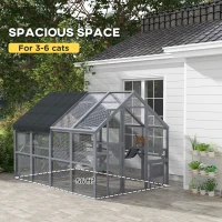 PawHut Wooden Catio Outdoor Cat Enclosure with Waterproof Cover, 2 Condos, 4 Platforms, Bridge, Doors, Gray(m-4)