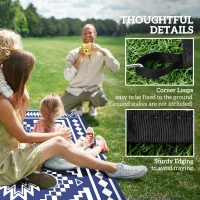 Outsunny Reversible Outdoor Rug, Waterproof Plastic Straw with Carry Bag, 9' x 18', Blue & White Square Patchwork(m-8)