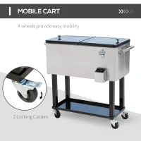 Outsunny 80 Quart Rolling Cooler Cart Ice Beer Beverage Cooling Bin for Outdoor Party, 35.4" x 15.4" x 32.7", Silver(m-4)