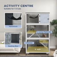 PawHut 34" L Catio Outdoor Cat Enclosure on Wheels with Hammock Multiple Platforms Resting Condo Ramps for 1-3 Cats, Grey(m-4)