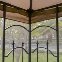 Outsunny 10' x 10' Patio Gazebo with Corner Frame Shelves, Double Roof Outdoor Gazebo Canopy Shelter with Netting for Patio, Wedding, Catering & Events, Brown(m-8)