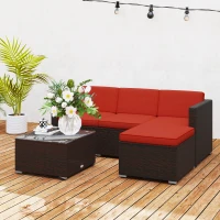 Outsunny Patio Furniture w/ Soft Cushions, Corner Sofa Sets, Red(m-1)