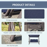 Outsunny Outdoor Patio 3-Person Steel Canopy Cushioned Seat Bench Swing with Included Side Trays & Padded Comfort, Dark Blue(m-5)