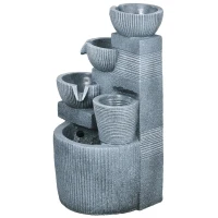 Outsunny Solar Powered Outdoor Water Fountain, 4-Tier Floor Standing Resin Cascading Bowls Waterfall Fountain with LED Lights(m-2)