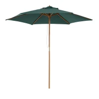 Outsunny 8FT Wood Market Umbrella Patio Umbrella Round Garden Parasol Canopy with Bamboo Ribs and Top Vent, Dark Green(m-10)