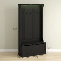 HOMCOM 3-In-1 Entryway Bench with LED Lights and Coat Rack, Hall Tree with Bench and Shoe Storage, 5 Hooks for Hallway Black(m-3)