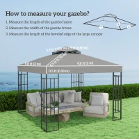 Outsunny 10' x 10' Gazebo Canopy Replacement Cover, 2-Tier Garden Gazebo Roof Replacement, UPF30+, TOP COVER ONLY, Grey(m-3)