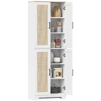HOMCOM 67" Tall Kitchen Pantry, Freestanding Kitchen Storage Cabinet with 4 Rattan Doors and Adjustable Shelves, White(m-11)