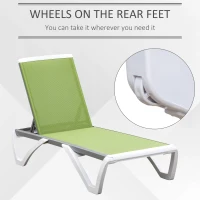 Outsunny Outdoor Chaise Lounge Chair, Patio Aluminum Tanning Chair with 5-Level Adjustable Back, Portable Wheels, Breathable Mesh Fabric, for Pool, Deck, Garden, Green(m-6)
