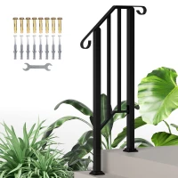 Outsunny 1-2 Step Handrails for Outdoor Steps, Metal Outdoor Stair Railing, Porch Deck Railing with Installation Kit, Black(m-11)