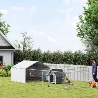 PawHut Galvanized Steel Dog Kennel Outdoor with Waterproof & UV-Resistant Cover for Large Dogs, 19.7' x 7.5' x 4.9'(m-8)