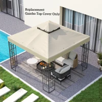 Outsunny 10' x 10' Gazebo Canopy Replacement Cover, 2-Tier Garden Gazebo Roof Replacement, UPF30+, TOP COVER ONLY, Cream White(m-7)