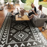 Outsunny Reversible Outdoor Rug, Waterproof Plastic Straw with Carry Bag, 9' x 18', Black & Gray Rhombus Patchwork(m-9)