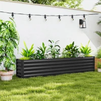 Outsunny 8 x 1.3 x 1.5ft Galvanized Raised Garden Bed, Reinforced Outdoor Planter Box with Open Bottom, Dark Grey(m-1)
