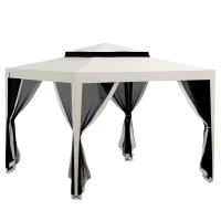 Outsunny 10' x 10' Outdoor Canopy Tent Party Tent with Mesh Netting and Double Tier Roof for Backyard, Garden, Patio, Cream White(m-11)