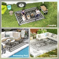 Outsunny Reversible Outdoor Rug, Waterproof Plastic Straw with Carry Bag, 8' x 10', Black & White Rhombus Patchwork(m-5)