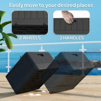 Outsunny 3-in-1 Patio Umbrella Base, Coffee End Table, Flower Box Planter with Wheels Handles, Square Plastic 176lb Stand/110lb Water Fillable Outdoor Garden Umbrella Stand, Black(m-6)