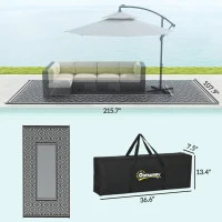 Outsunny Reversible Outdoor Rug, Waterproof Plastic Straw with Carry Bag, 9' x 18', Black & Gray Gourd Border(m-3)