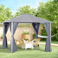 Outsunny 10' x 10' Patio Gazebo, Outdoor Gazebo Canopy Shelter with Netting & Curtains, Vented Roof, for Garden, Lawn, Backyard and Deck, Dark Gray(m-4)