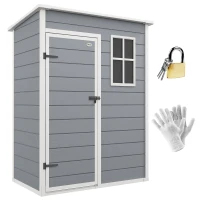 Outsunny 5 x 3FT Garden Shed with Floor, Outdoor Storage Shed with Lockable Door, Window and Vent for Backyard, Patio, Grey(m-11)