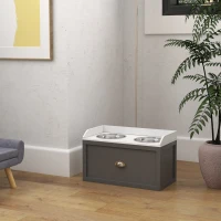 PawHut Large Elevated Dog Bowls with Storage Drawer, Raised Pet Feeding Station with 2 Stainless Steel Bowls, Grey(m-10)