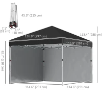 Outsunny 10' x 10' Pop Up Canopy with Sidewalls, Roller Bag, Height Adjustable Instant Tent for Outdoor Garden Patio, Black(m-3)