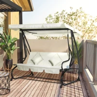 Outsunny 3 Seater Patio Swing Chair Convertible Cushioned Bed Outdoor Porch with Canopy and Pillow(m-8)