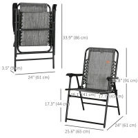 Outsunny Outdoor Folding Chair, Bungee Sling Foldable Patio Dining Chair with Armrests, Folding Lawn Chair for Camping, Garden, Pool, Beach, Backyard, Grey(m-3)