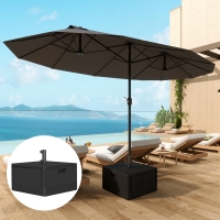 Outsunny 3-in-1 Patio Umbrella Base, Coffee End Table, Flower Box Planter with Wheels Handles, Square Plastic 176lb Stand/110lb Water Fillable Outdoor Garden Umbrella Stand, Black