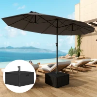 Outsunny 3-in-1 Patio Umbrella Base, Coffee End Table, Flower Box Planter with Wheels Handles, Square Plastic 176lb Stand/110lb Water Fillable Outdoor Garden Umbrella Stand, Black(m-1)