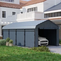 Outsunny 12' x 20' Metal Carport, Heavy Duty Garage Car Canopy with Galvanized Metal Roof and Removable Sidewalls, Dark Gray(m-9)