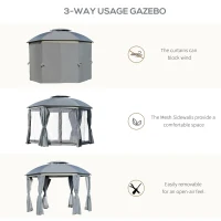 Outsunny 12' x 12' Round Outdoor Gazebo, Patio Dome Gazebo Canopy Shelter with Double Roof, Netting Sidewalls and Curtains, Zippered Doors, Strong Steel Frame, Gray(m-6)