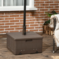 Outsunny 3-in-1 Outdoor Umbrella Base with Wheels, Side Table, Planter Box, 175lbs Heavy Duty Patio Umbrella Stand, Brown