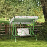 Qaba Kids Patio Swing Chair with Adjustable Canopy, Safety Belt for Patio, Garden, Poolside, Balcony, Green(m-10)