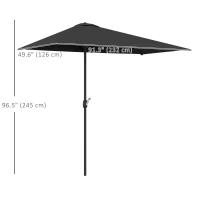 Outsunny 8ft Half Round Umbrella Outdoor Balcony Parasol Patio Garden Outdoor Window Sun Shade w/ 5 Ribs(m-3)