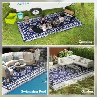 Outsunny Reversible Outdoor Rug, Waterproof Plastic Straw with Carry Bag, 9' x 18', Blue & White Rhombus Patchwork(m-5)
