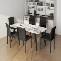 HOMCOM Set of 6 Modern Dining Chairs, Tufted High Back Side Chairs with Upholstered Seat, Steel Legs for Living Room, Black(m-1)