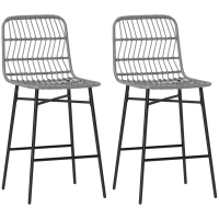 HOMCOM Rattan Counter Height Bar Stools Set of 2, 26" Counter Stools with Back, Modern Bar Chairs for Kitchen Island, Grey(m-11)