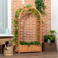 Outsunny Raised Garden Bed with Arch Trellis, Freestanding Outdoor Planter Box for Vine Climbing Plant Flower Herb, Brown(m-8)