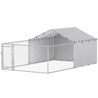PawHut Galvanized Steel Dog Kennel Outdoor with Waterproof & UV-Resistant Cover for Large Dogs, 13.1' x 7.5' x 4.9'(m-2)