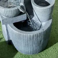 Outsunny Solar Powered Outdoor Water Fountain, 4-Tier Floor Standing Resin Cascading Bowls Waterfall Fountain with LED Lights(m-10)