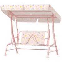 Qaba Kids Patio Swing Chair with Adjustable Canopy, Safety Belt for Patio, Garden, Poolside, Balcony, Pink(m-1)