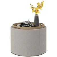 HOMCOM Round Storage Ottoman Coffee Table with Flip Top Tray, Linen Fabric Upholstered Footstool with Hidden Compartment(m-11)