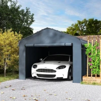 Outsunny 10' x 15' Metal Carport, Heavy Duty Garage Car Canopy with Galvanized Metal Roof and Removable Sidewalls, Dark Gray(m-10)